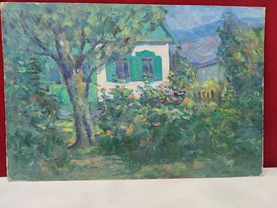 Картина. Кулагин А.А. "Домик в горячем Ключе". СССР, 1977 год. 
Картон, масло. 
Кулагин 