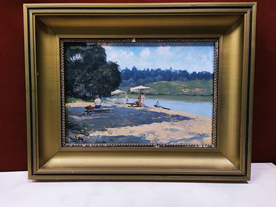 Картина. Куприянов М.В. "На пляже". СССР, 1960-е годы. 
Картон, масло. 
Куприянов Михаил 