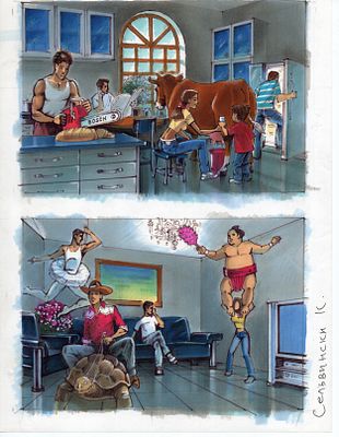 Рисунок. Сельвинский К.А. "Комикс". Россия, начало 21 века. 
Бумага, смешанная техника. 