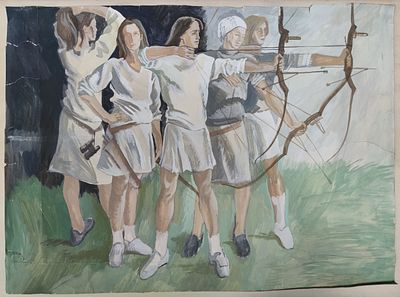 Рисунок "Лучницы". СССР, 2-я половина 20 века. 
Бумага, смешанная техника.