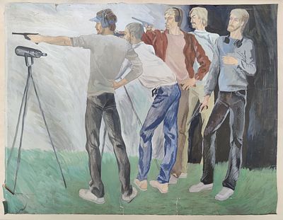 Рисунок "Стрельба". СССР, 2-я половина 20 века. 
Бумага, смешанная техника.