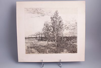 Линогравюра "Во поле березонька". СССР, 1979 год. 
Подпись автора в правом нижнем углу.