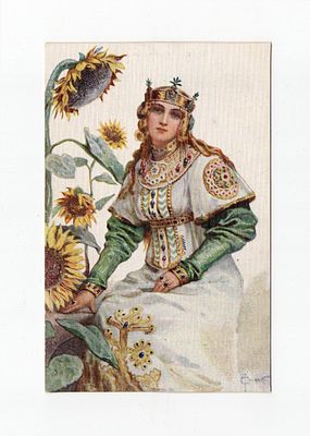 Открытка с картины Соломко С. "Забава Путятишка". Россия, начало 20 века.