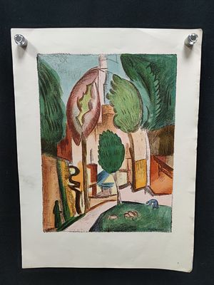 Литография №7 из альбома Горная Бухара. П. Кузнецов. Россия, 1923 г. 
Цветная автолитография. 