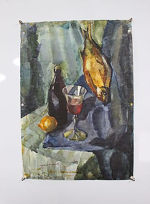 Картина Бузовкин А.А. "Натюрморт с рыбой". СССР, 1950-1960-е годы. 
Бумага, смешанная техника. 
