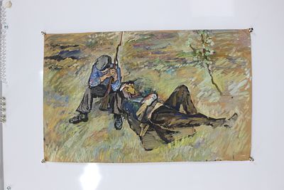 Картина Бузовкин А.А. "Солдаты спят". СССР, 1950-1960-е годы. 
Картон, темпера. 
Александр 