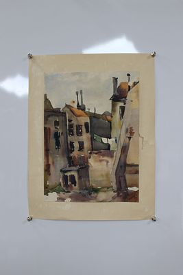 Картина Бузовкин А.А. "Ленинградский дворик". СССР, 1950-е годы. 
Бумага, акварель. 
Александр 