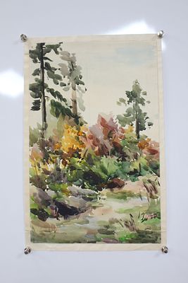 Картина Бузовкин А.А. "Лесок". СССР, 1950-1960-е годы. 
Бумага, акварель. 
Александр Андреевич 