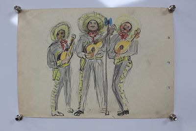 Картина Бузовкин А.А. "Мексиканское трио". СССР, 1950-1960-е годы. 
Бумага, акварель. 