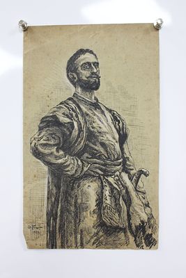 Картина Н/Х "Воин". СССР, 1930-1940-е годы. 
Бумага, тушь.