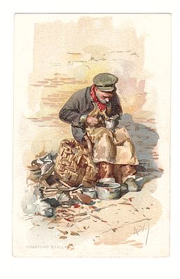Открытка "Уличный сапожник". Италия, начало 20 века.