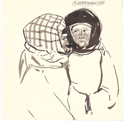 Рисунок "Кумушки" Волшаник Валентин Иосифович 1963. Бумага, тушь. Подпись автора в правом 