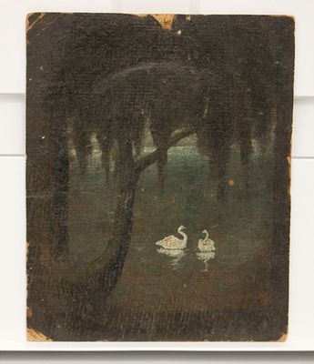 Картина Н.Х. "Лебеди". Картон, масло. Россия, начало 20 века.