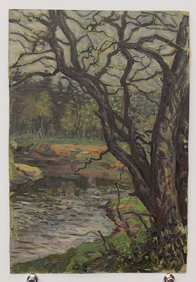 Картина Тальковский В.Г. "Дерево на берегу". СССР, 1960-е годы. 
Холст, картон, масло. 