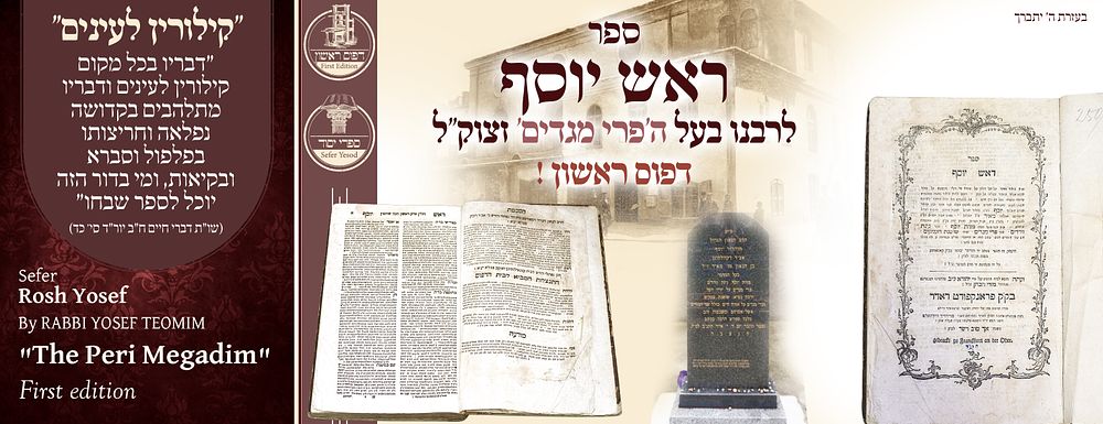ב"ה. ראש יוסף לרבינו הפרי מגדים – דפוס ראשון תקנ"ד 
ראש יוסף – ביאור נחמד על מס' חולין על 