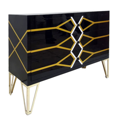 Mobile cassettiera. "Mobile cassettiera, struttura in legno rivestito in vetro nero decorato in 