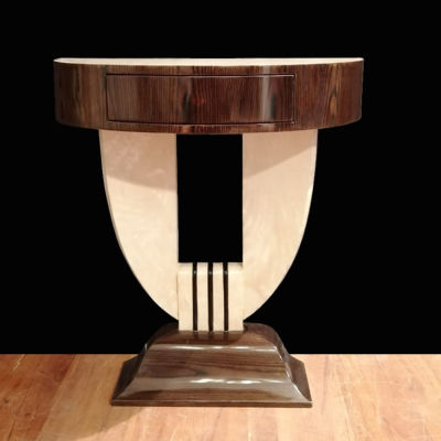 Consolle mezzaluna. "Consolle mezzaluna da parete in stile Dec&ograve;, struttura in palissandro e 