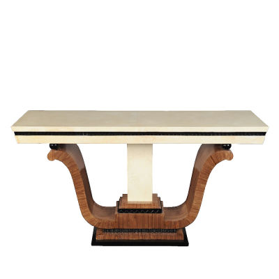 Tavolo di linea Dec&ograve;, struttura in palissandro e pergamena 
Cm.80x140x40