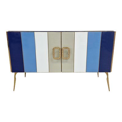 Credenza due ante, in vetro di Murano quattro colori. Credenza con due ante, interamente 