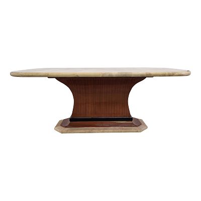 Tavolo in pergamena naturale con bordi arrotondati. Tavolo rettangolare con bordi stondati 