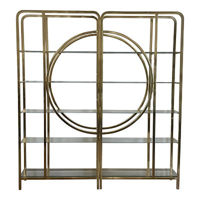 Libreria di linea Art D&eacute;co, in metallo cromo-oro e vetro fum&egrave;. Libreria di linea Art D&eacute;co 