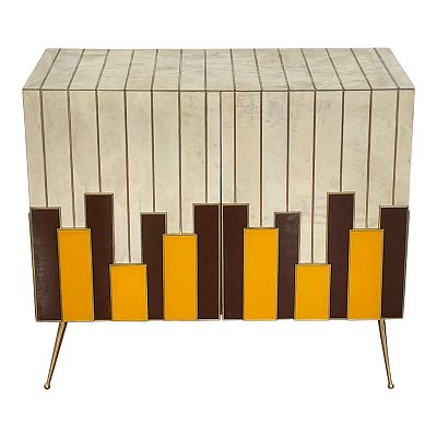 Mobile due ante in vetro e pergamena naturale. Mobile contenitore con due ante push pull 