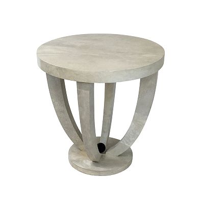 Tavolino appoggio in pergamena. Tavolino appoggio circolare di linea Dec&ograve;, rivestito in 