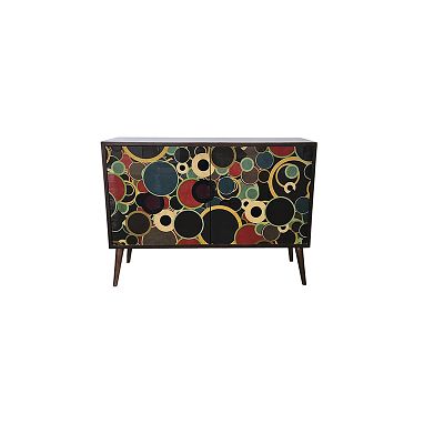 Credenza due ante in legno e vetro. Credenza due ante con struttura in legno nero e ante in 