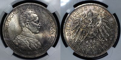 5 марок 1913 А Германия/Пруссия DNC MS65. Данный лот вы можете осмотреть лично при встрече в 