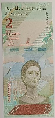 Венесуэла. 2 боливара 2018. Бумага. Серия G. Кат.# Pick-101а