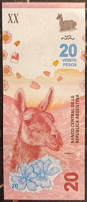 Аргентина. 20 песо 2017. Бумага. Серия G. Сохранность UNC. Кат.# Pick-361а