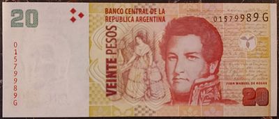 Аргентина. 20 песо 2018. Бумага. Серия G. Сохранность UNC. Кат.# Pick-355b.2