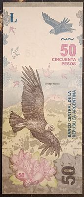 Аргентина. 50 песо 2020. Бумага. Серия В. Сохранность UNC. Кат.# Pick-363b
