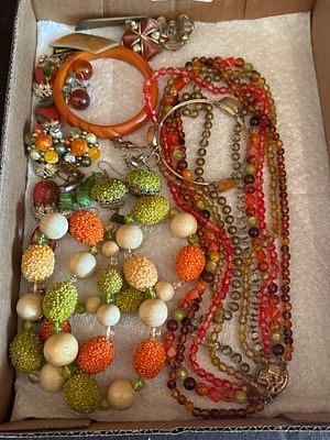 A Collection of Mid-Century Modern Costume Jewelry Featuring Sugar Beads and Multi-Strand Glass. 