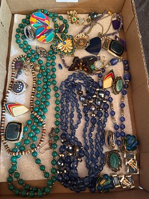 A Collection of Vintage Costume Jewelry Including a Pair of Signed Chanel Clip-On Earrings. A 