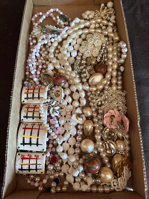 An Assortment of Mid-Century and Vintage Costume Jewelry Including Ceramic Bracelet and 