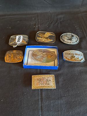 A Collection of Patriotic and Commemorative Cast Metal Belt Buckles. An assortment of 