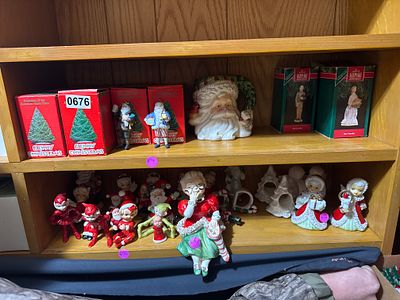 An Assortment of Holiday Collectibles Including Hallmark Keepsake Ornaments and Ceramic Figurines. 