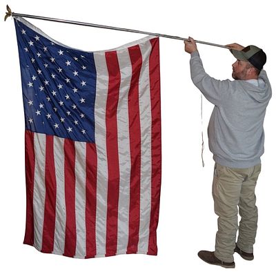 Large Fifty-Star United States Flag with Metal Pole and Eagle Finial. A large fifty-star United 