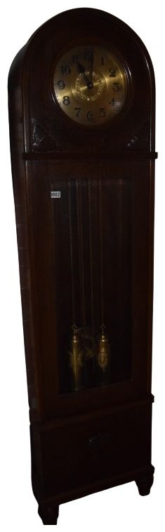 German Art Deco Style Stained Oak Longcase Clock, circa 1920s. This German longcase clock 