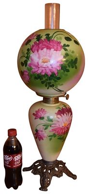 Victorian Style Hand Painted Gone with the Wind Electrified Parlor Lamp. A Victorian-style Gone 