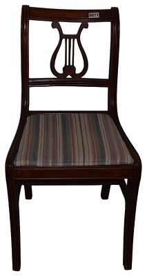 Duncan Phyfe Style Lyre Back Mahogany Finished Side Chair. This single side chair is a 