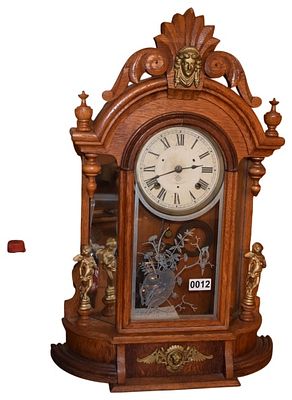 Ansonia Monarch Victorian Oak Side Mirror Mantel Clock. This antique mantel clock is the Monarch 