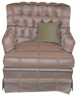 Mid-Century Modern Tufted Back Club Chair in Plaid Upholstery. A mid-to-late 20th-century 