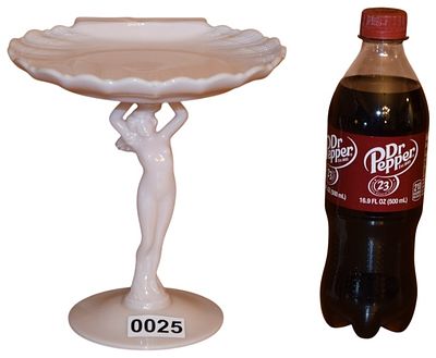 Cambridge Glass Company Opaque Glass Figural Nude Stem Shell Compote. This figural compote is 