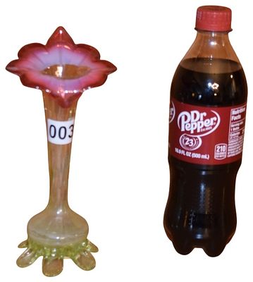 Victorian Style Jack-in-the-Pulpit Art Glass Vase with Cranberry Ruffled Rim. A hand-blown art 