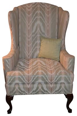 Queen Anne Style Wingback Armchair with Flame Stitch Upholstery. A 20th-century upholstered 