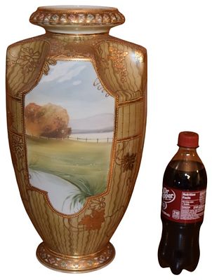 Morimura Brothers Nippon Hand Painted Moriage Landscape Porcelain Vase. This porcelain cabinet 