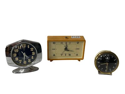A Trio of Vintage Mechanical Alarm Clocks Including Diamond, Seyani, and Discreto