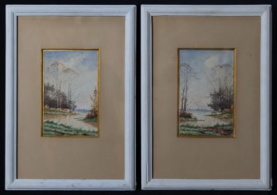 Тристан Лакруа. - Парные картины &laquo;Пейзажи у реки&raquo;. Техника: бумага, акварель 
Размер в раме: 35 х 